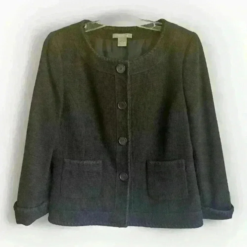 Ann Taylor Women's Size 8 Black Blazer Jacket Button Up Collarless Beautiful